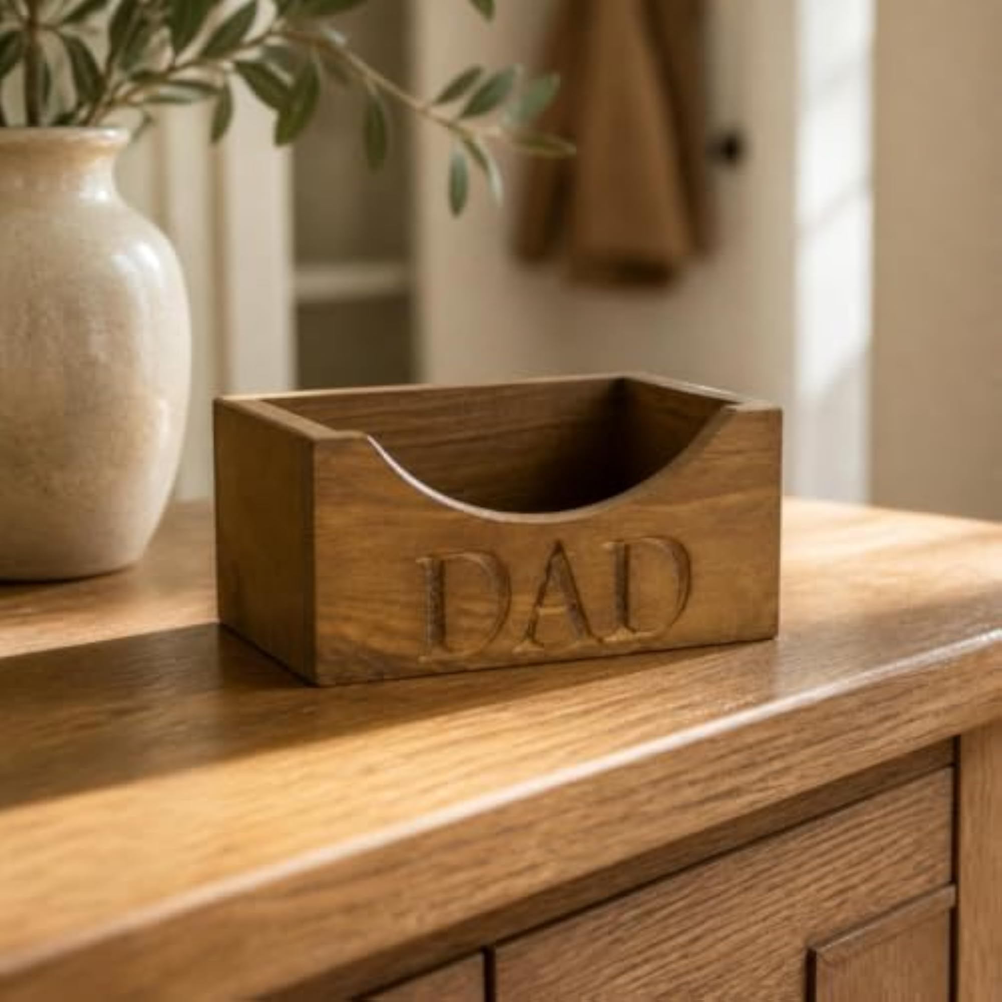 Baseball Cap Holder with DAD Lettering, Decorative Wooden Stand
